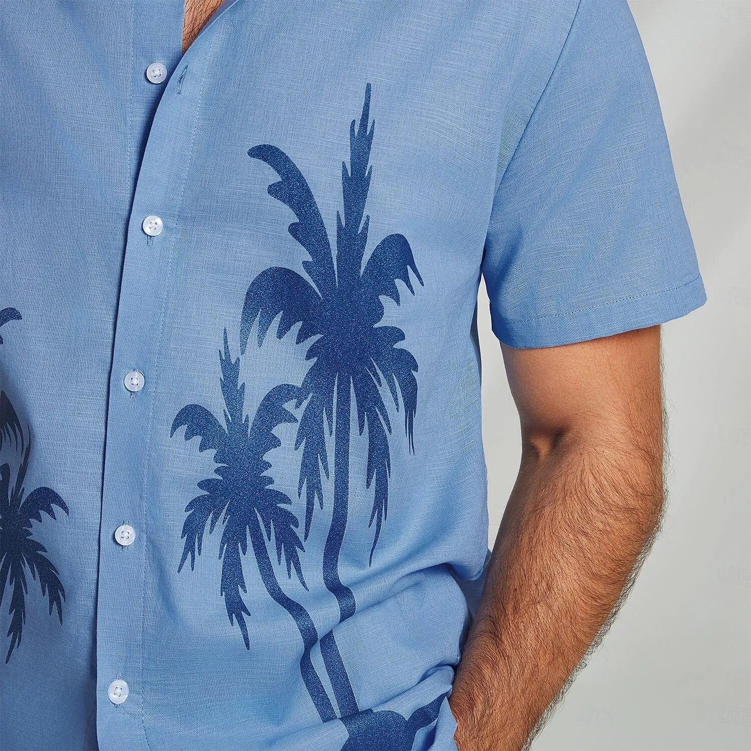 Cotton Linen Palm Tree Graphic Hawaiian Shirt