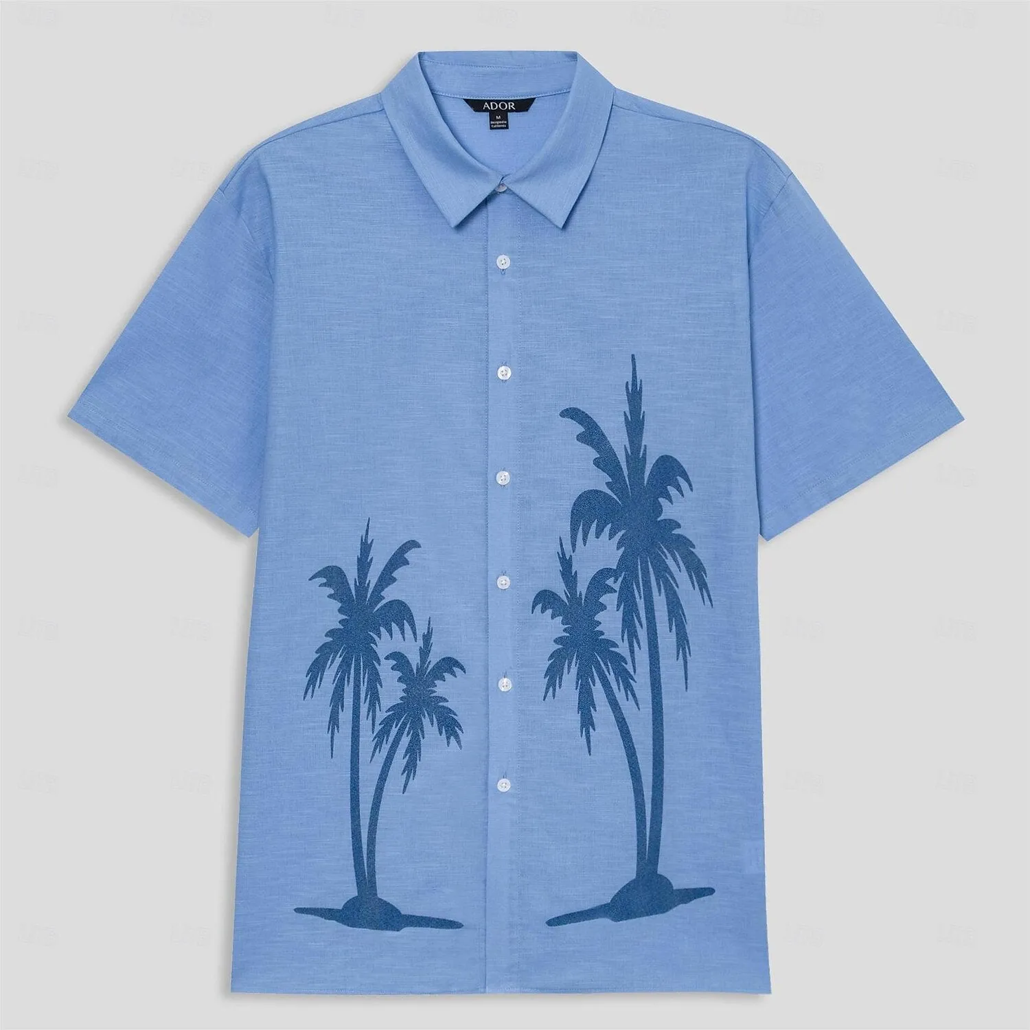 Cotton Linen Palm Tree Graphic Hawaiian Shirt