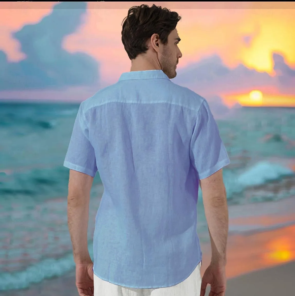 Cotton Linen Palm Tree Graphic Hawaiian Shirt
