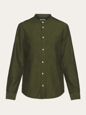 Custom fit linen stand collar shirt - Burned Olive