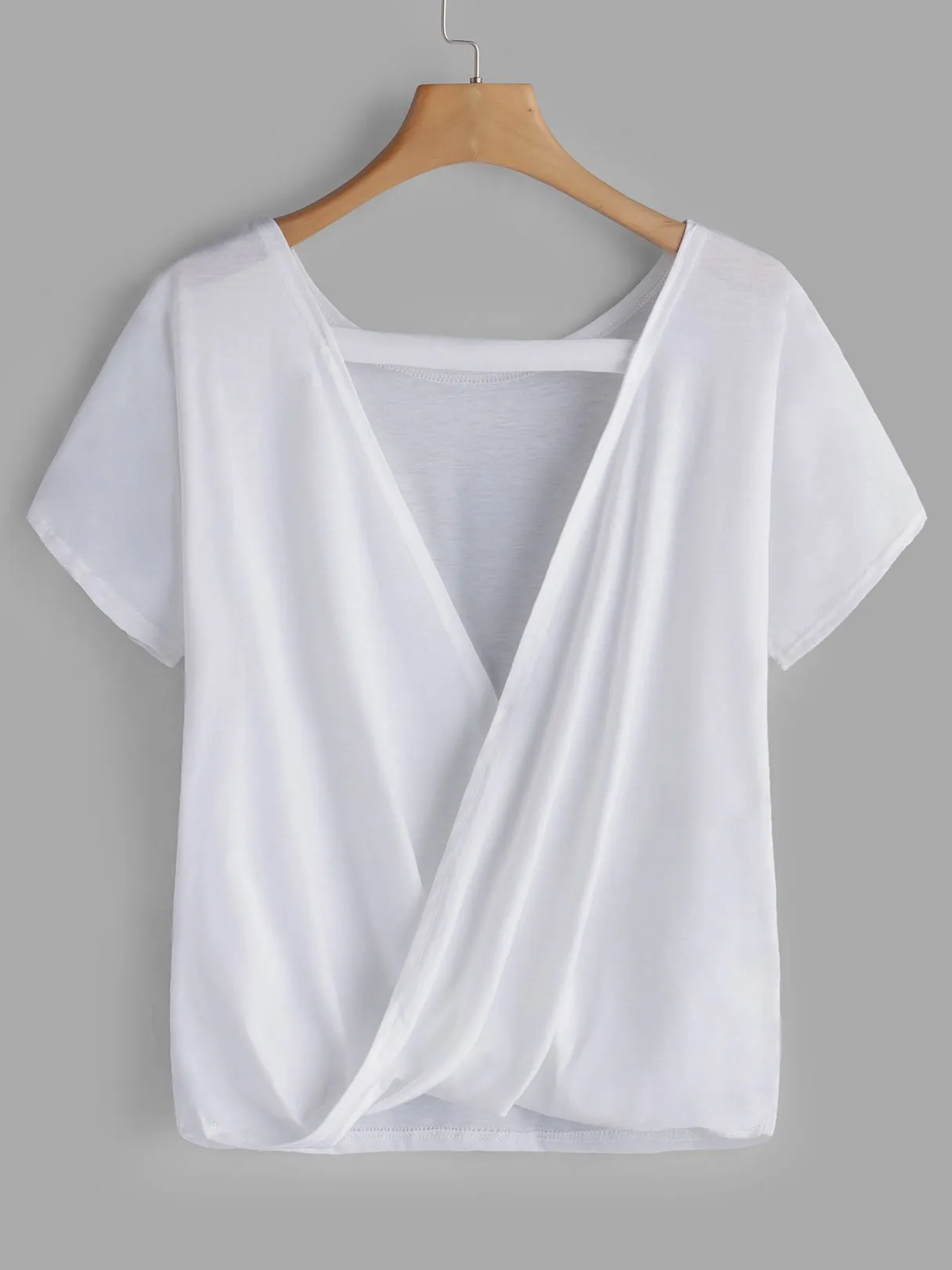 Custom Round Neck Backless Short Sleeve White Tee