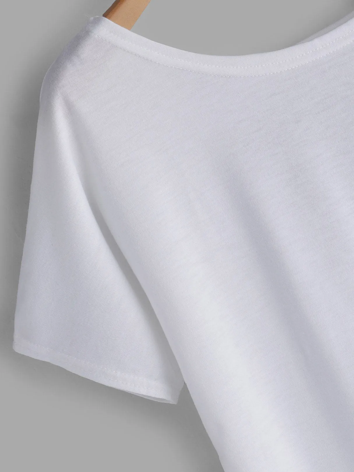 Custom Round Neck Backless Short Sleeve White Tee