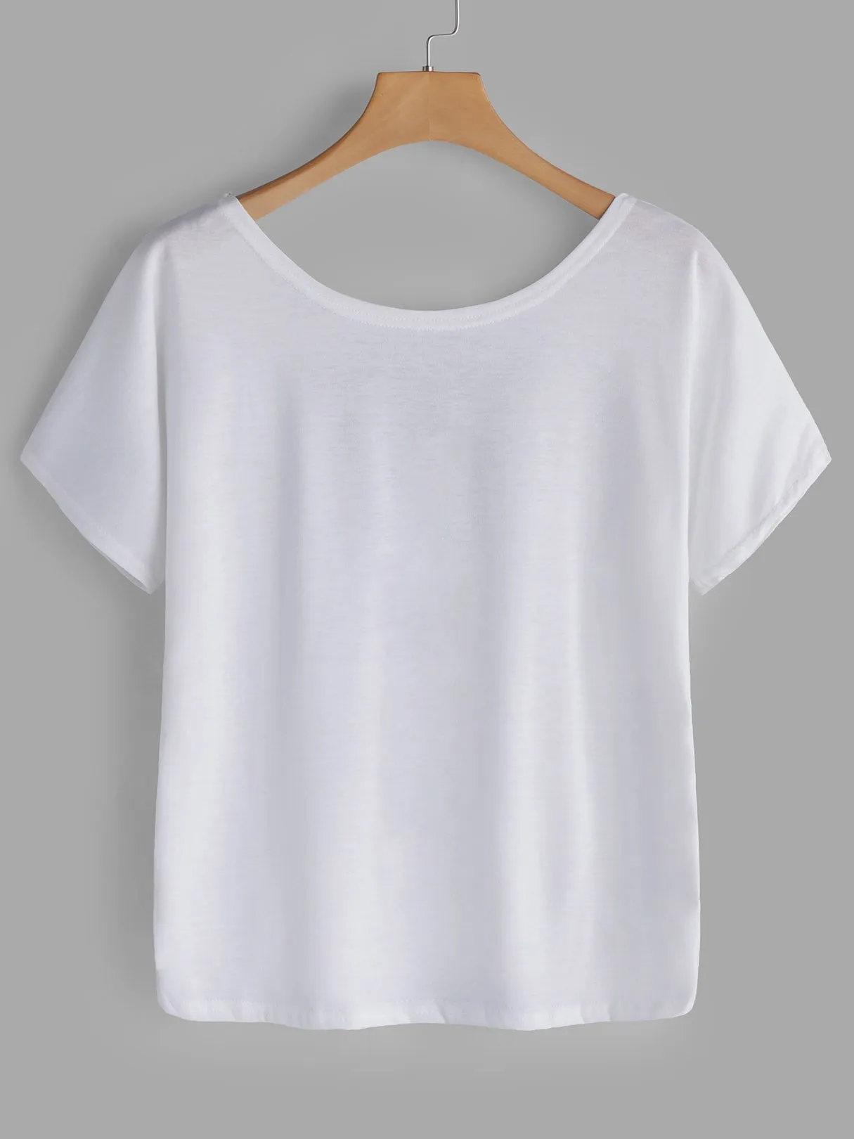 Custom Round Neck Backless Short Sleeve White Tee