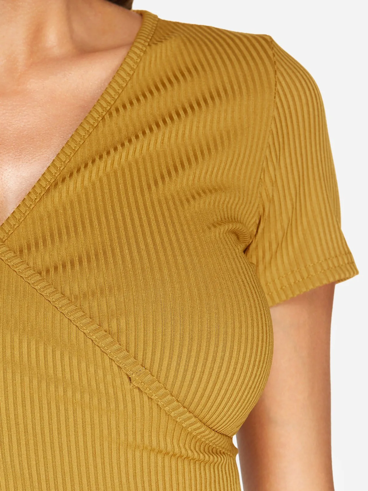 Custom V-Neck Crossed Front Short Sleeve Yellow T-Shirts