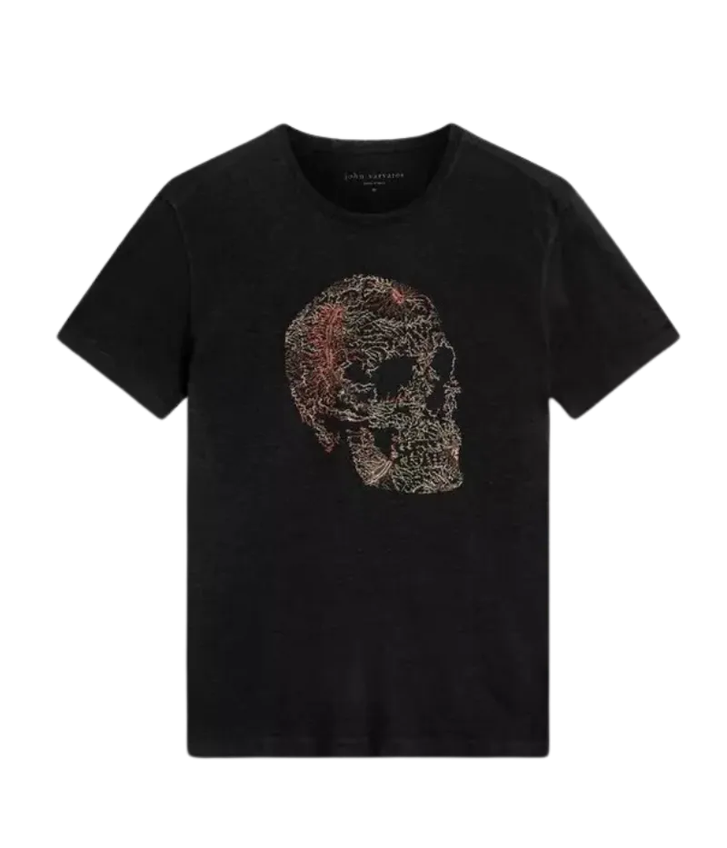 Embroidered Skull Tee in Black