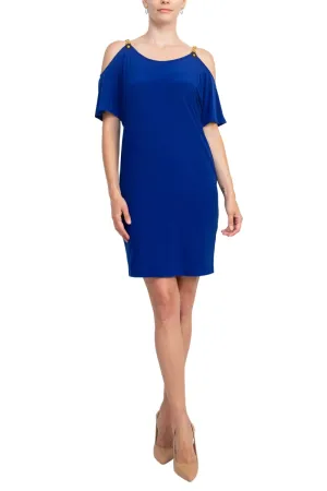 Emma & Michele Scoop Neck Chain Detail Cold Shoulder Short Sleeve Solid ITY Dress