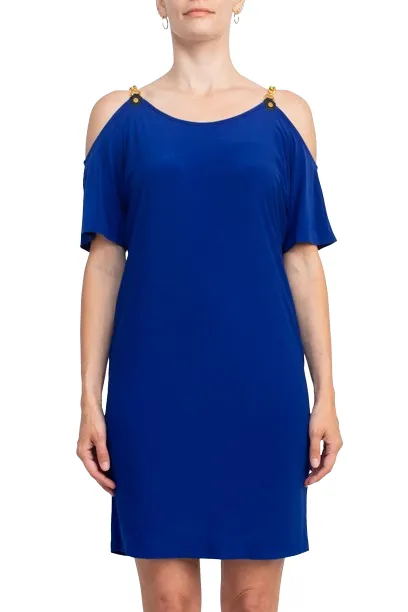 Emma & Michele Scoop Neck Chain Detail Cold Shoulder Short Sleeve Solid ITY Dress