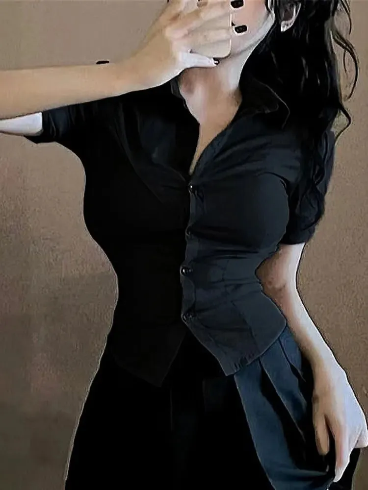 Fashion Woman Blouse Elastic Slim Body Sexy Women's Shirt Korean Summer Clothes Streetwear Short Sleeve Shirts New In Now