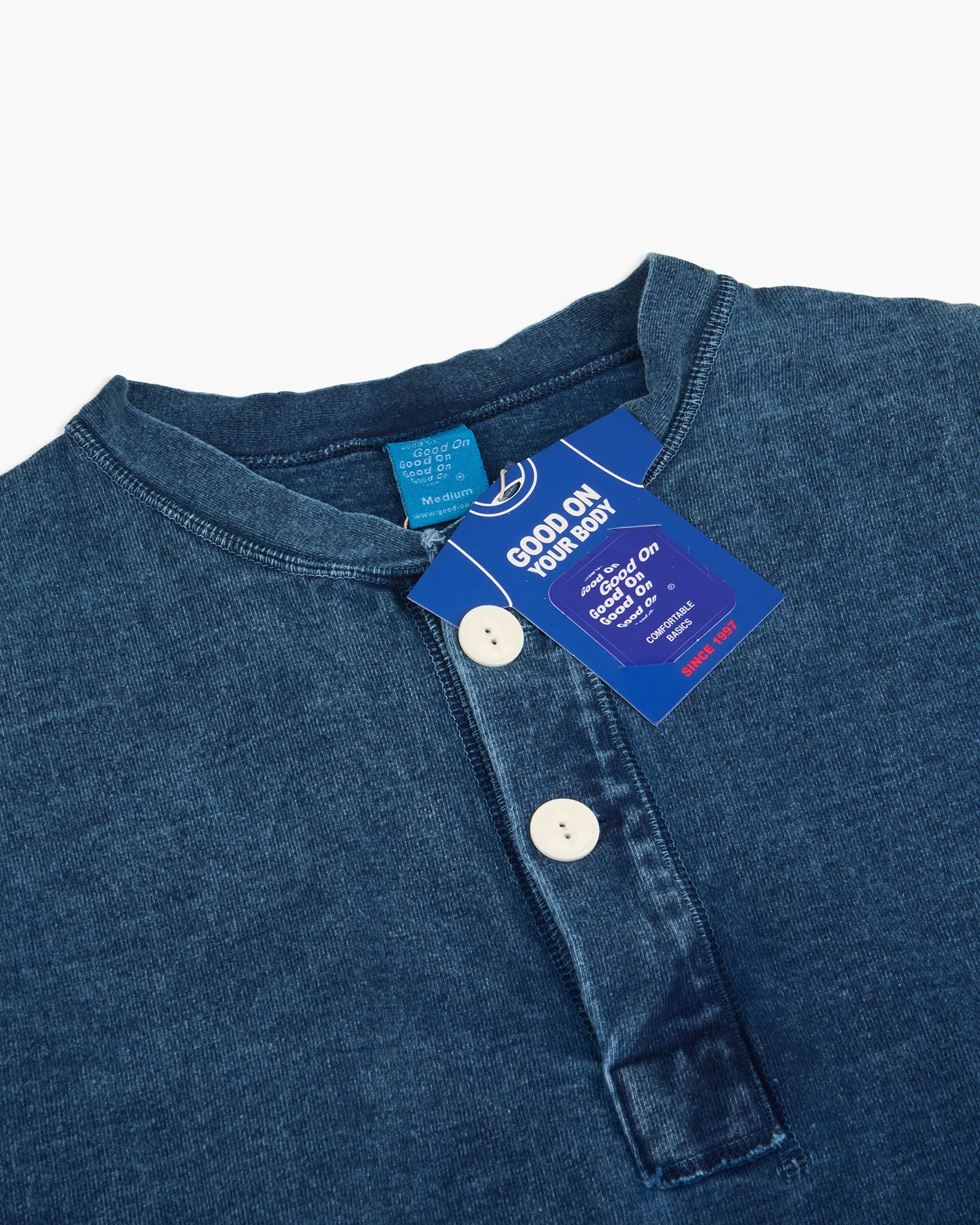 Good On Indigo Shaved L/S Heavy Henley Tee - Indigo