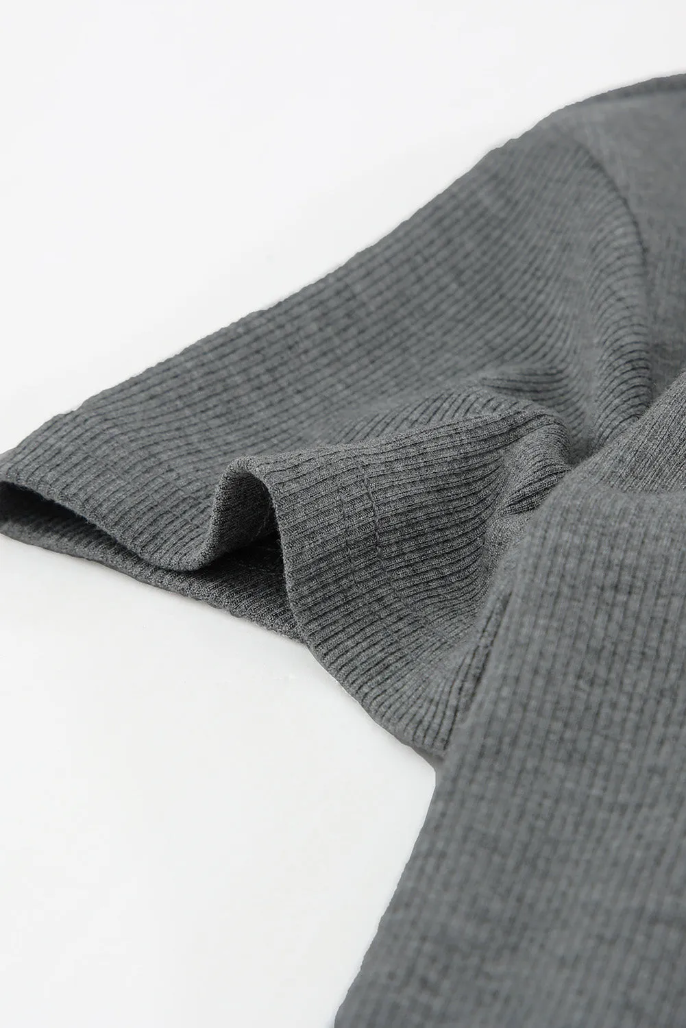 Gray Buttoned V Neck Slim-fit Short Sleeve T-shirt