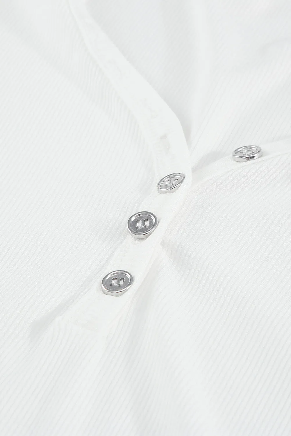 Gray Buttoned V Neck Slim-fit Short Sleeve T-shirt