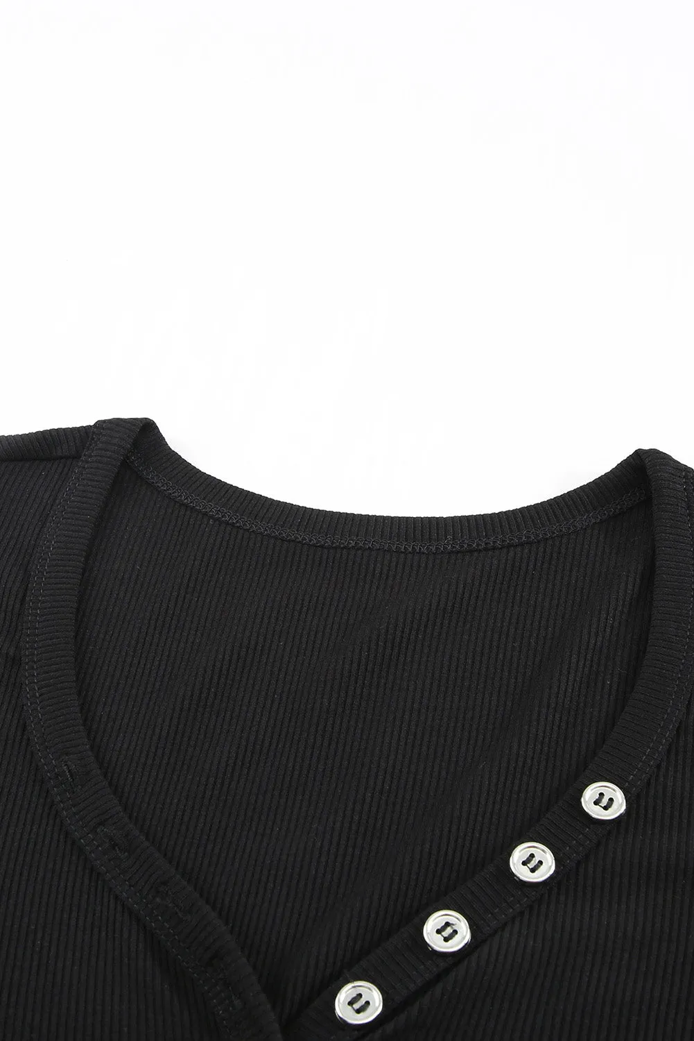 Gray Buttoned V Neck Slim-fit Short Sleeve T-shirt