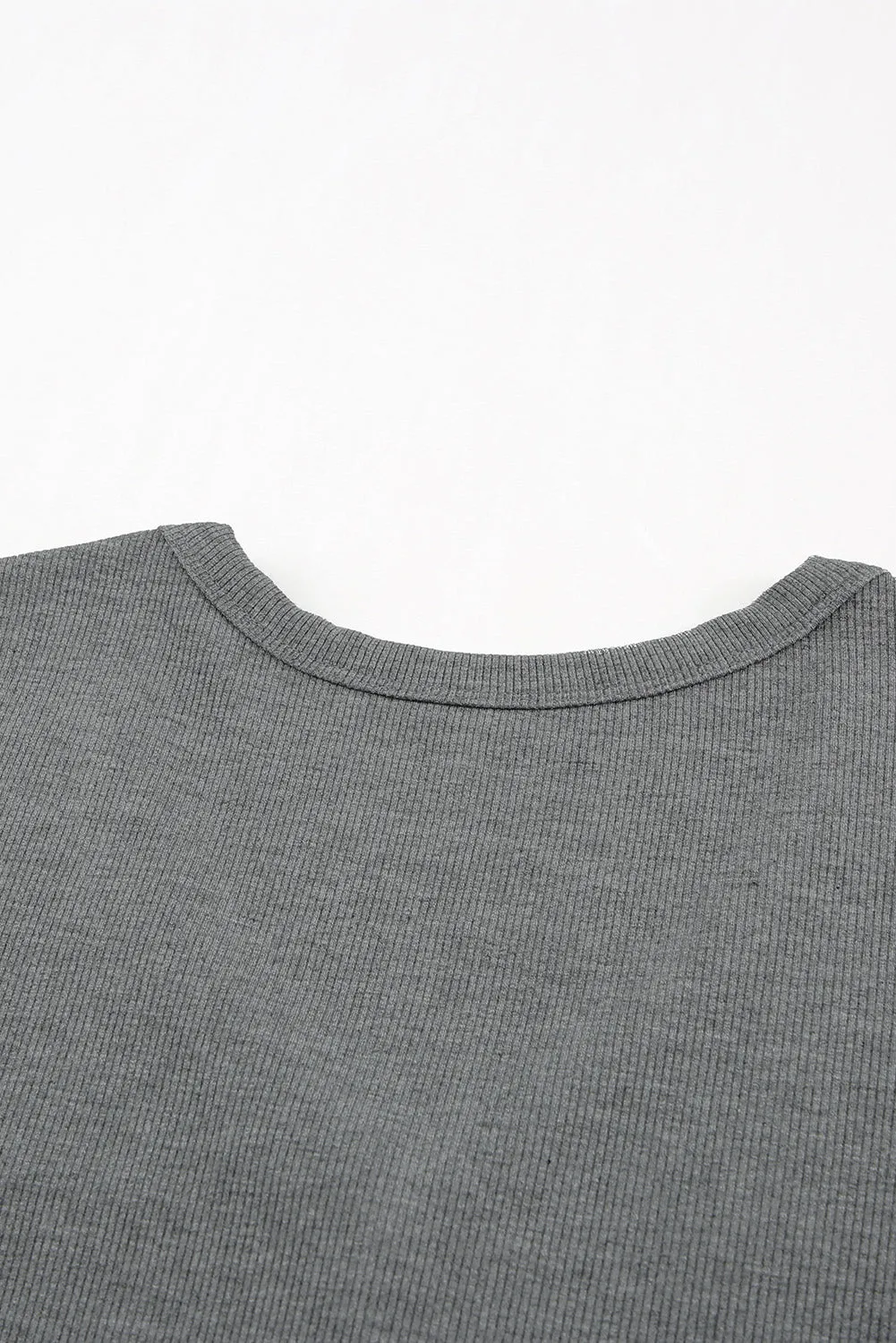 Gray Buttoned V Neck Slim-fit Short Sleeve T-shirt