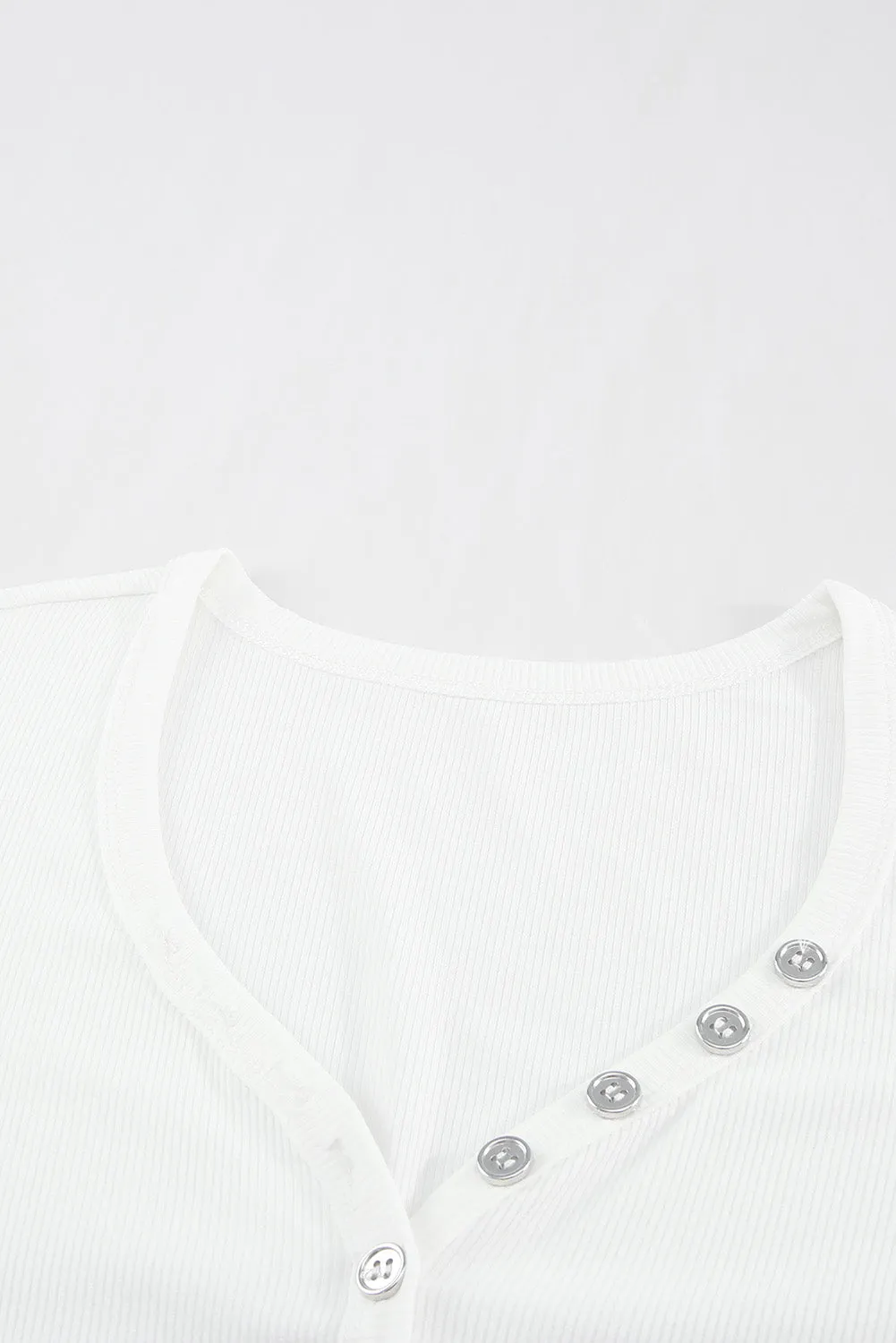 Gray Buttoned V Neck Slim-fit Short Sleeve T-shirt