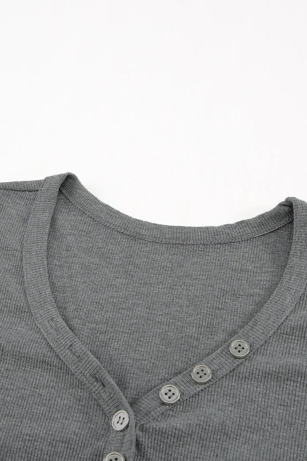 Gray Buttoned V Neck Slim-fit Short Sleeve T-shirt