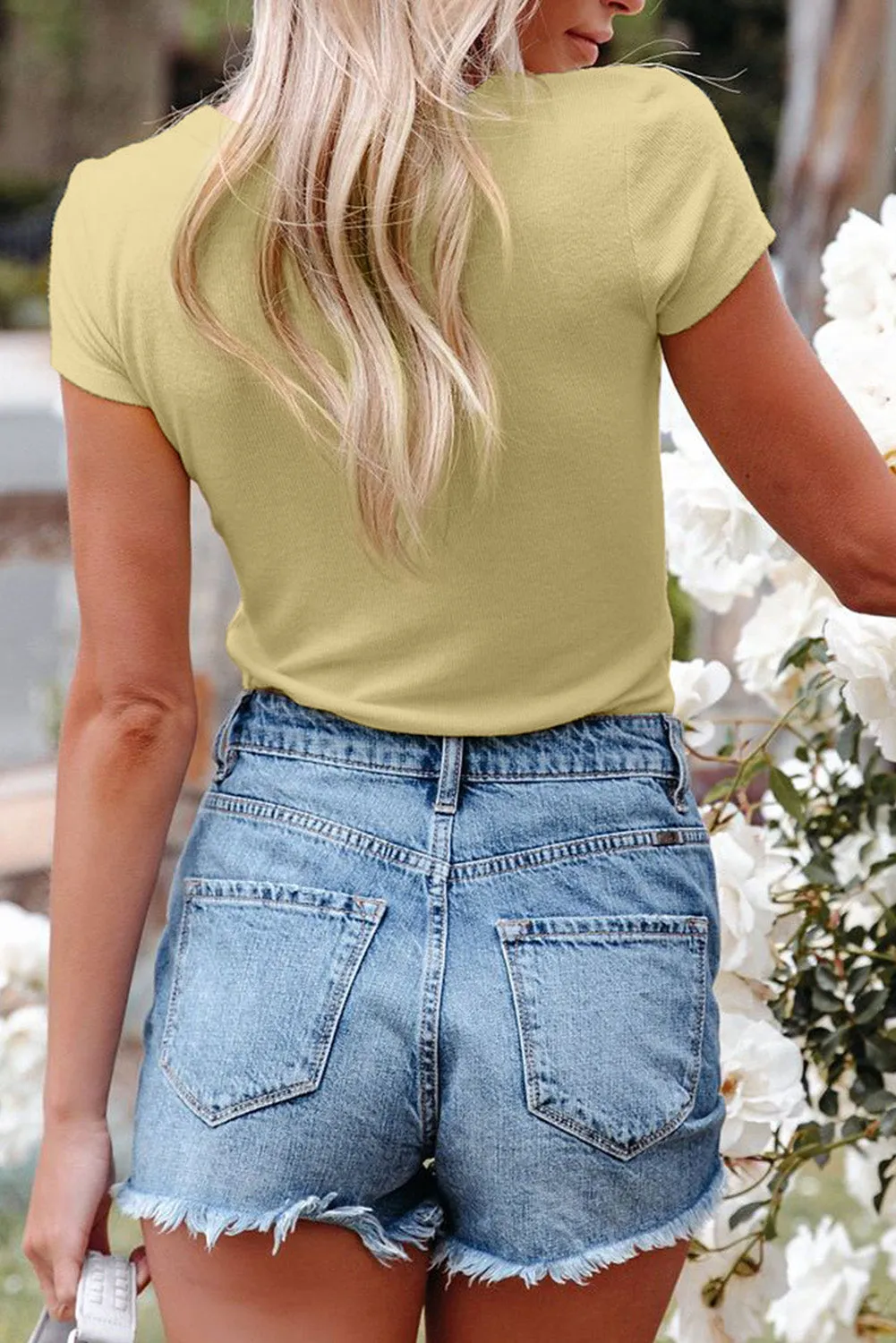 Gray Buttoned V Neck Slim-fit Short Sleeve T-shirt