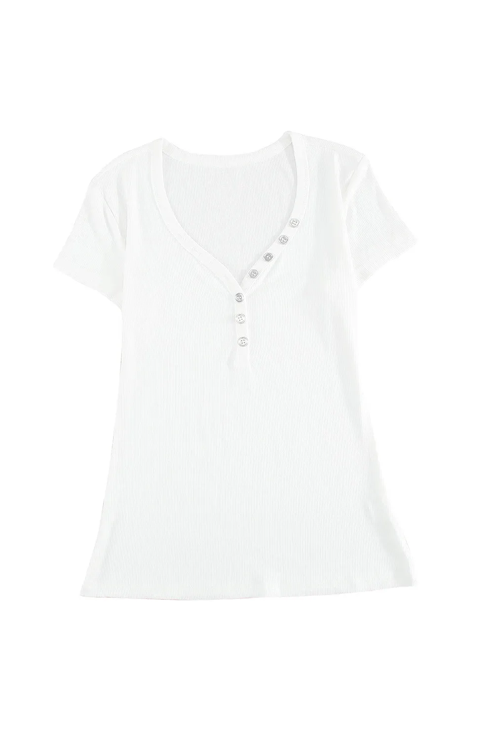 Gray Buttoned V Neck Slim-fit Short Sleeve T-shirt
