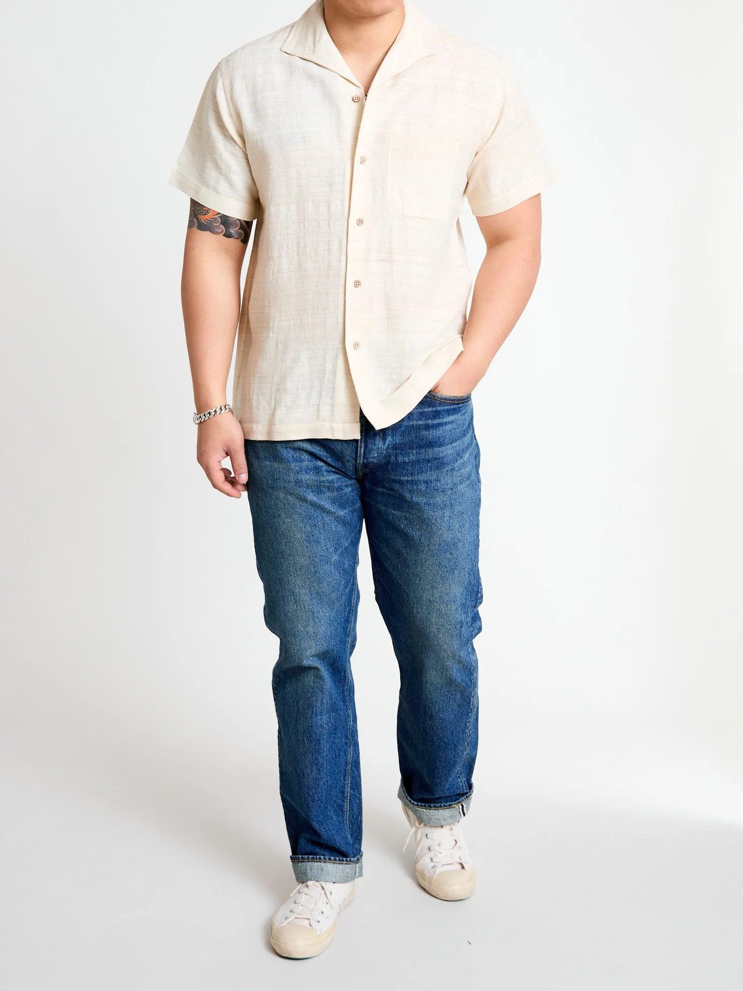 Leisure Shirt in Ivory Handloom Silk