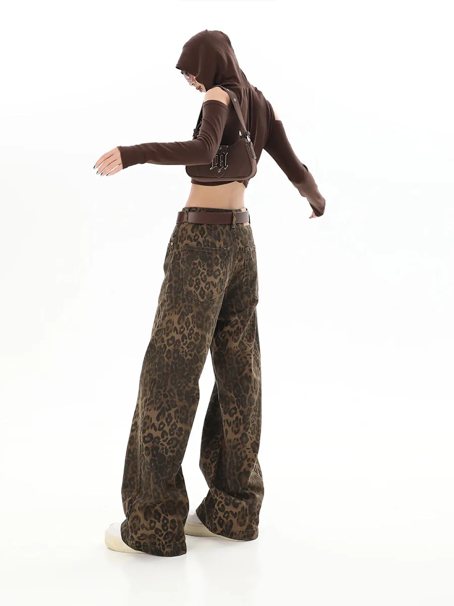 Leopard Print Hip Hop Loose Fit Denim Jeans