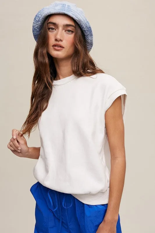 LISTICLE Short Sleeve Boxy Crew Neck Sweat Vest Top