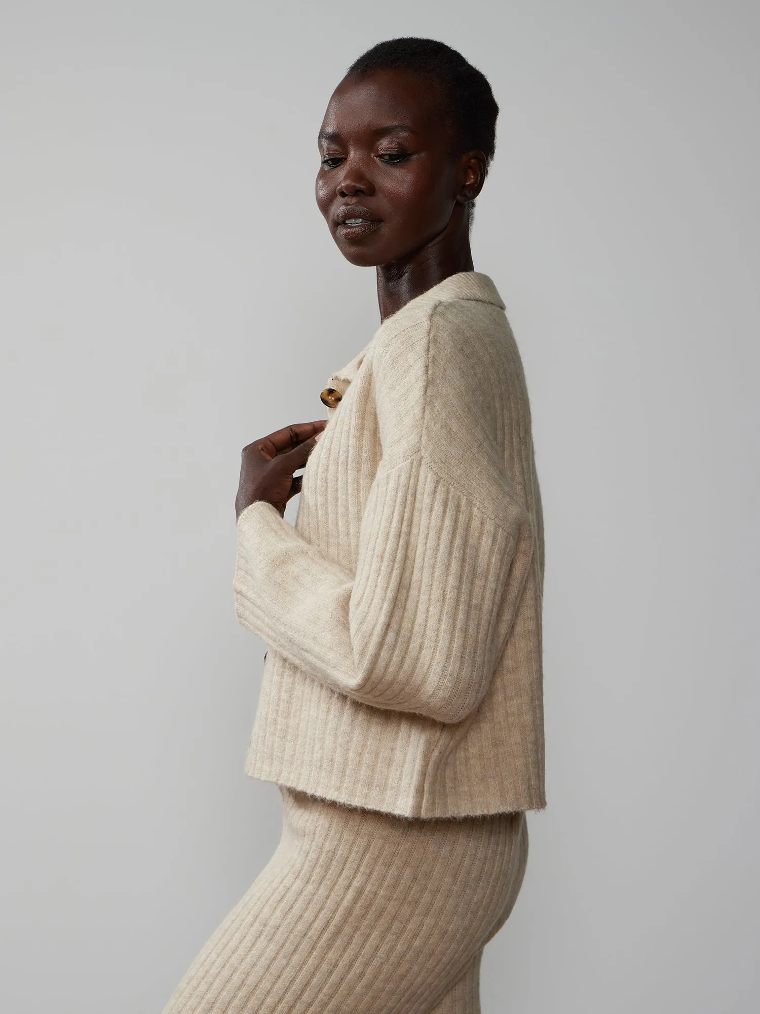 Long Sleeve Ribbed Polo Cardigan