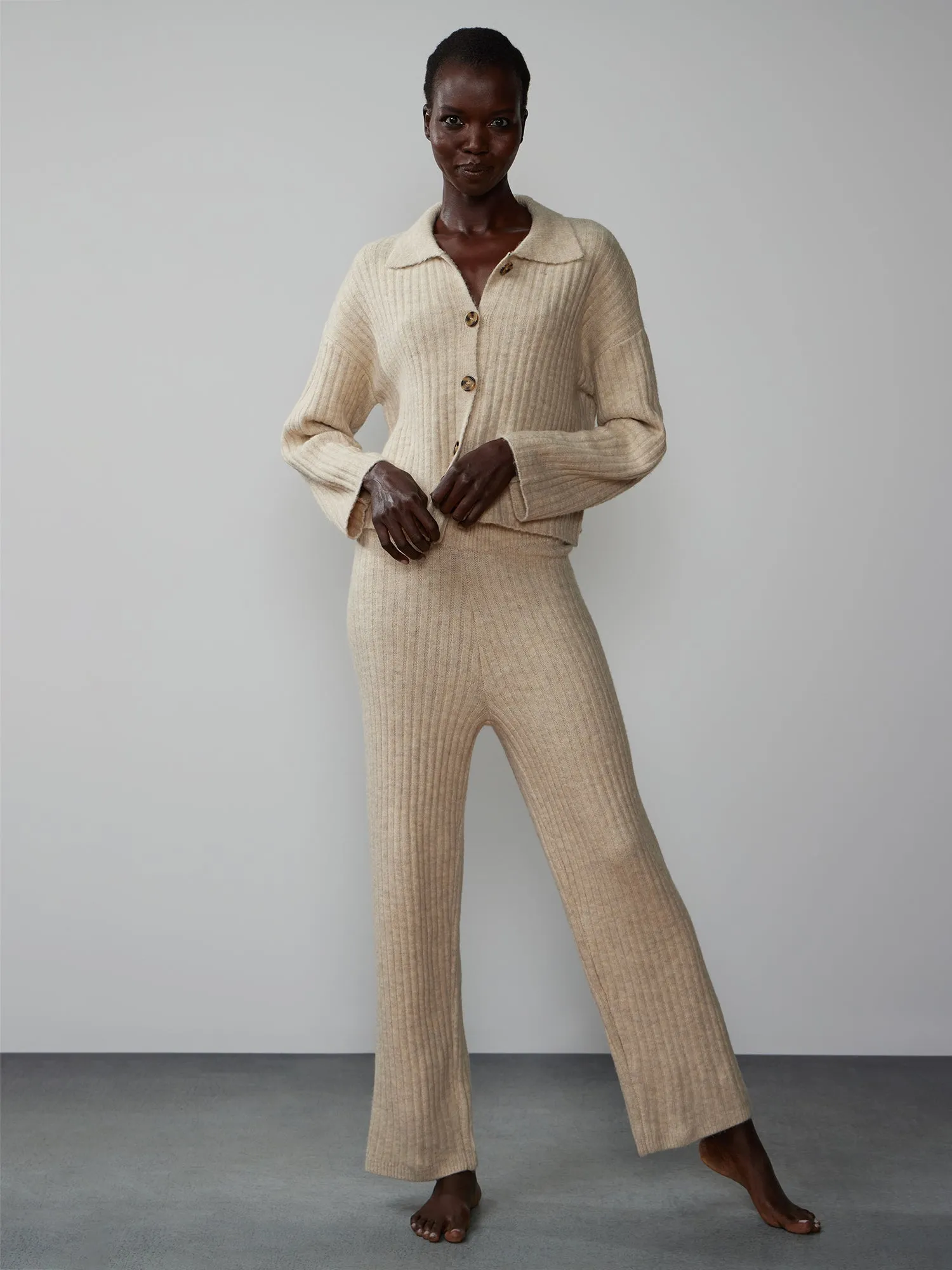 Long Sleeve Ribbed Polo Cardigan