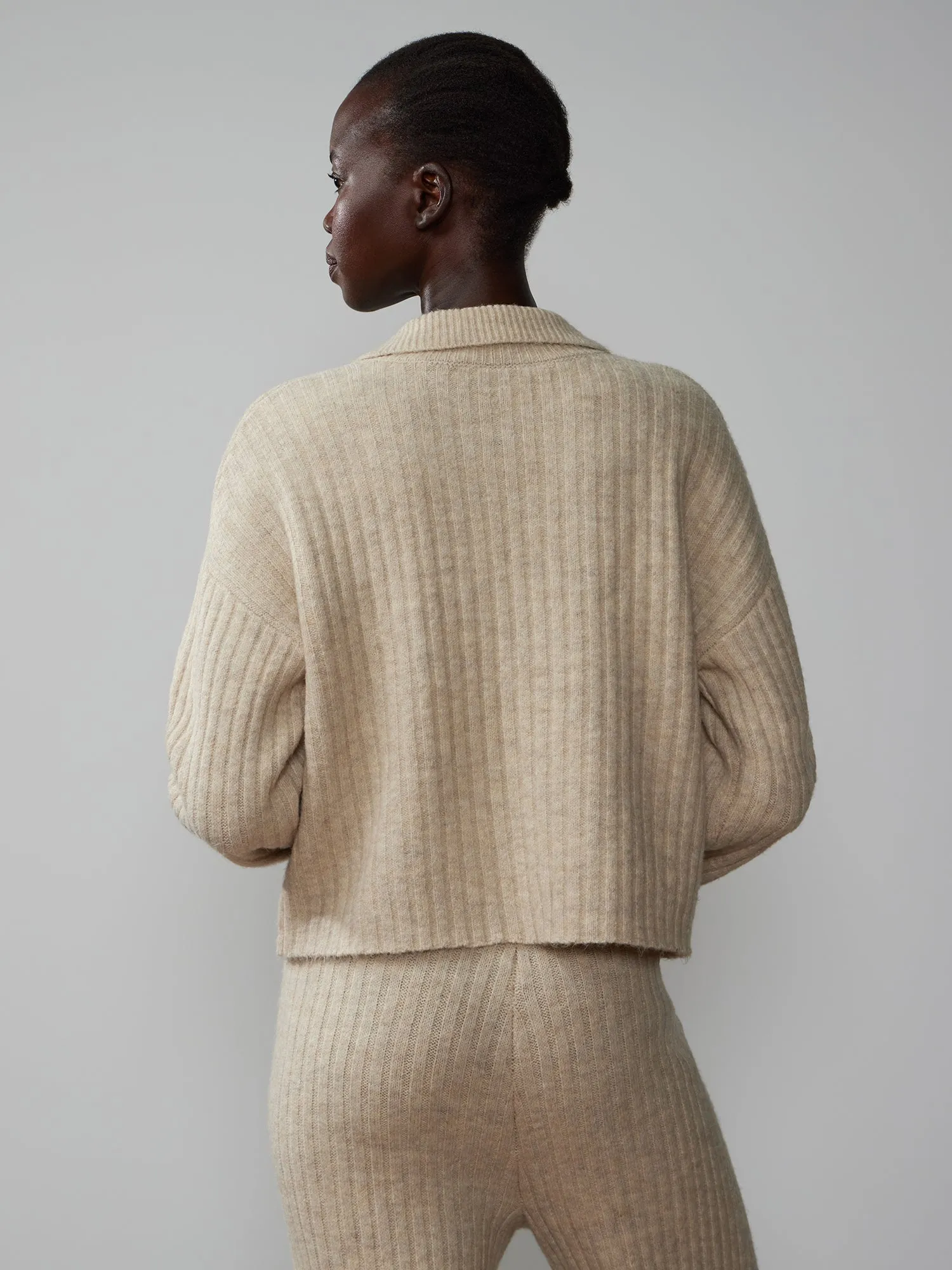Long Sleeve Ribbed Polo Cardigan