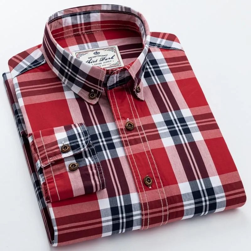 Men's Plaid Long-Sleeve Casual Shirt Regular-Fit
