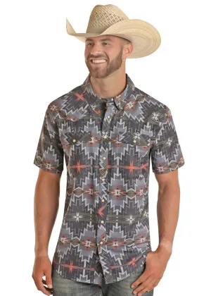 Men's Rock & Roll Aztec Print Tek Short Sleeve Snap Shirt