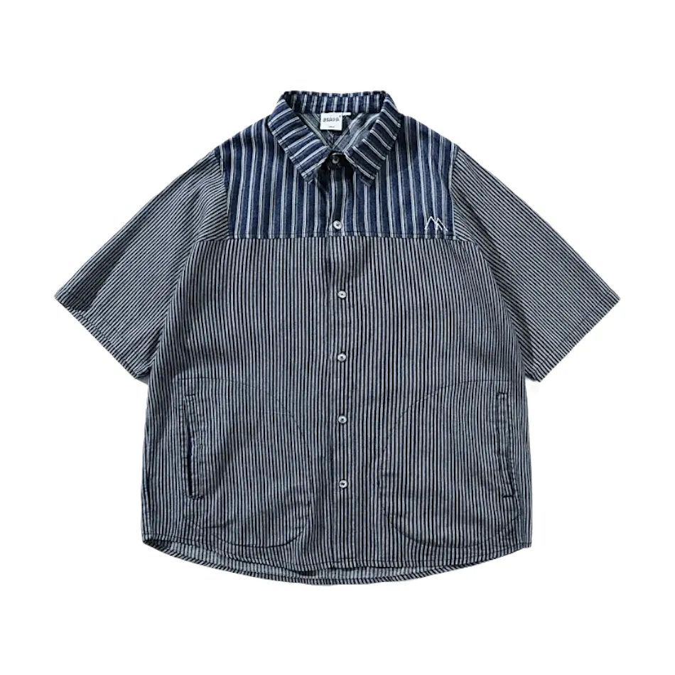 Mixed stripe camp shirt in oversized fit