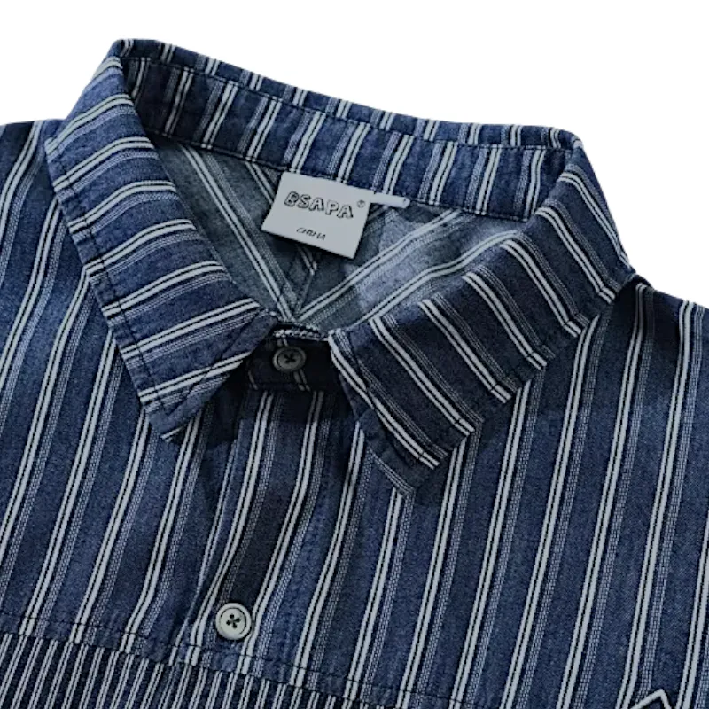 Mixed stripe camp shirt in oversized fit