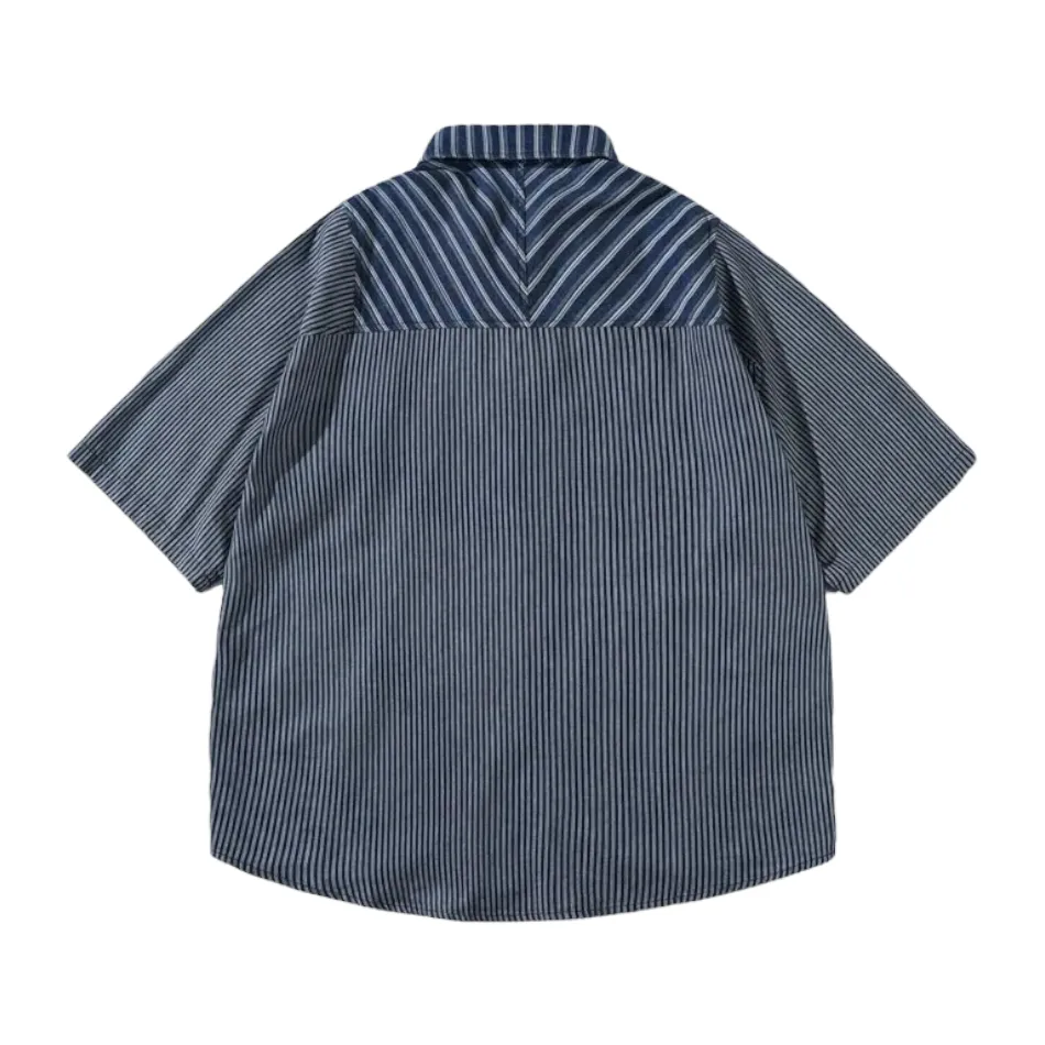 Mixed stripe camp shirt in oversized fit