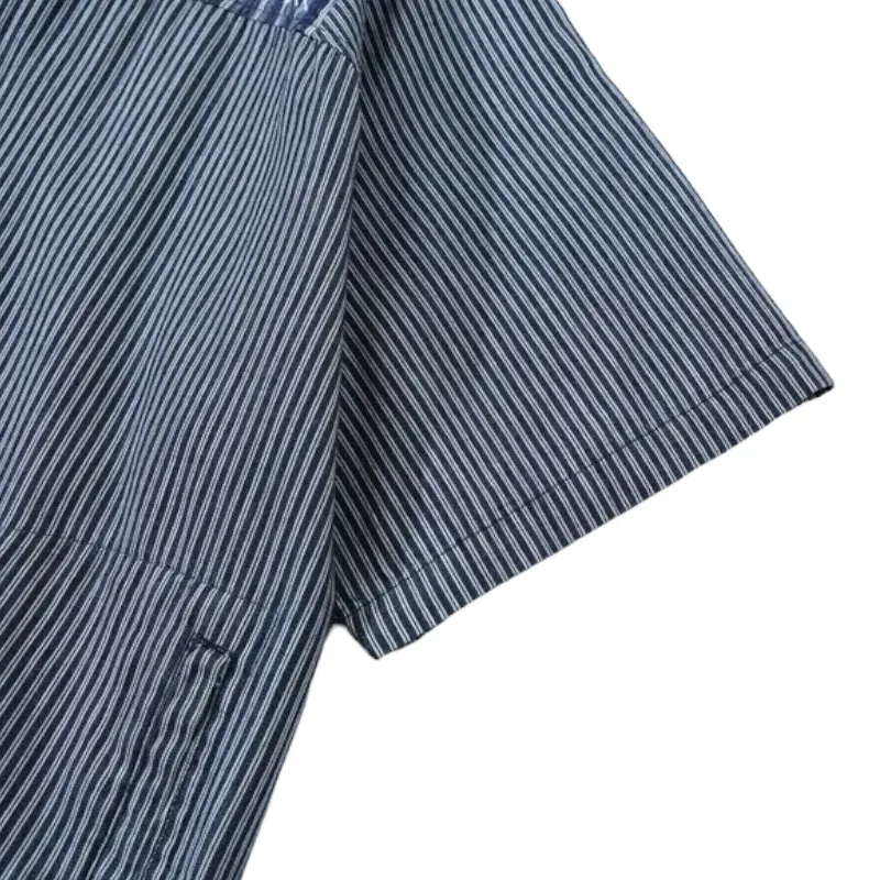 Mixed stripe camp shirt in oversized fit
