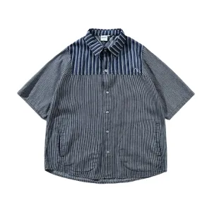 Mixed stripe camp shirt in oversized fit