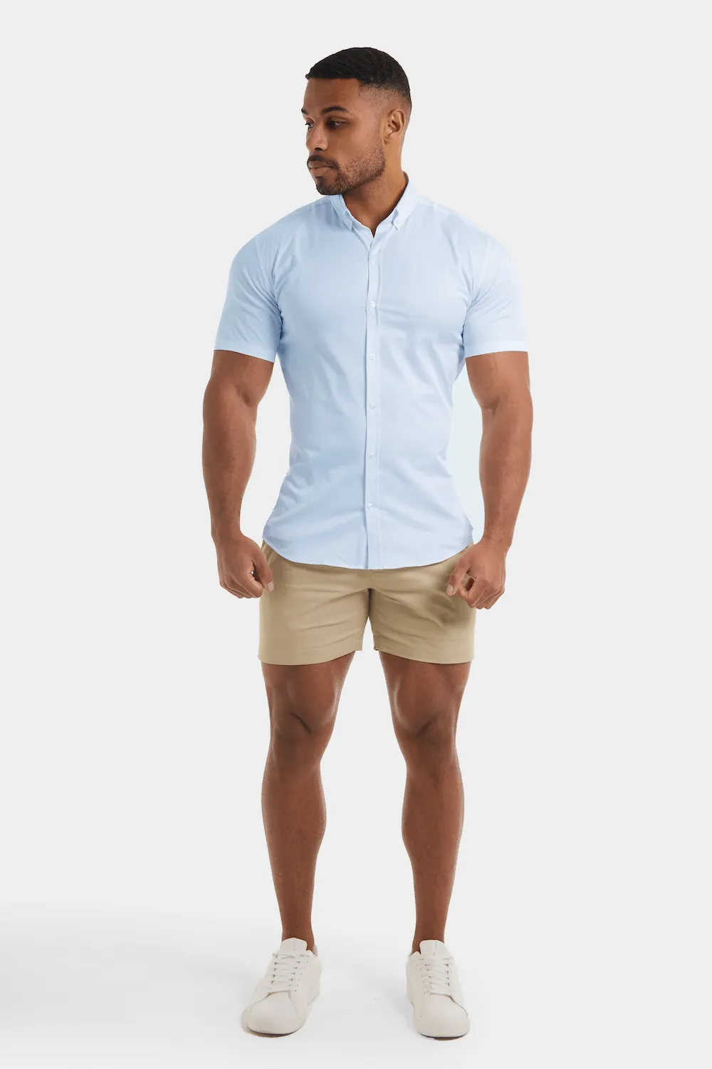 Muscle Fit Short Sleeve Signature Shirt in Blue