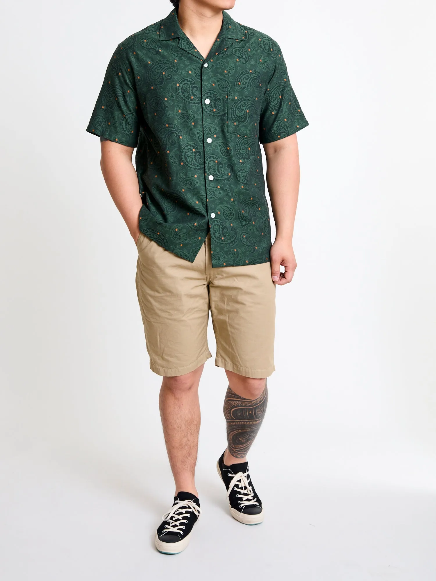 Paisley Jacquard Button-Up Shirt in Green