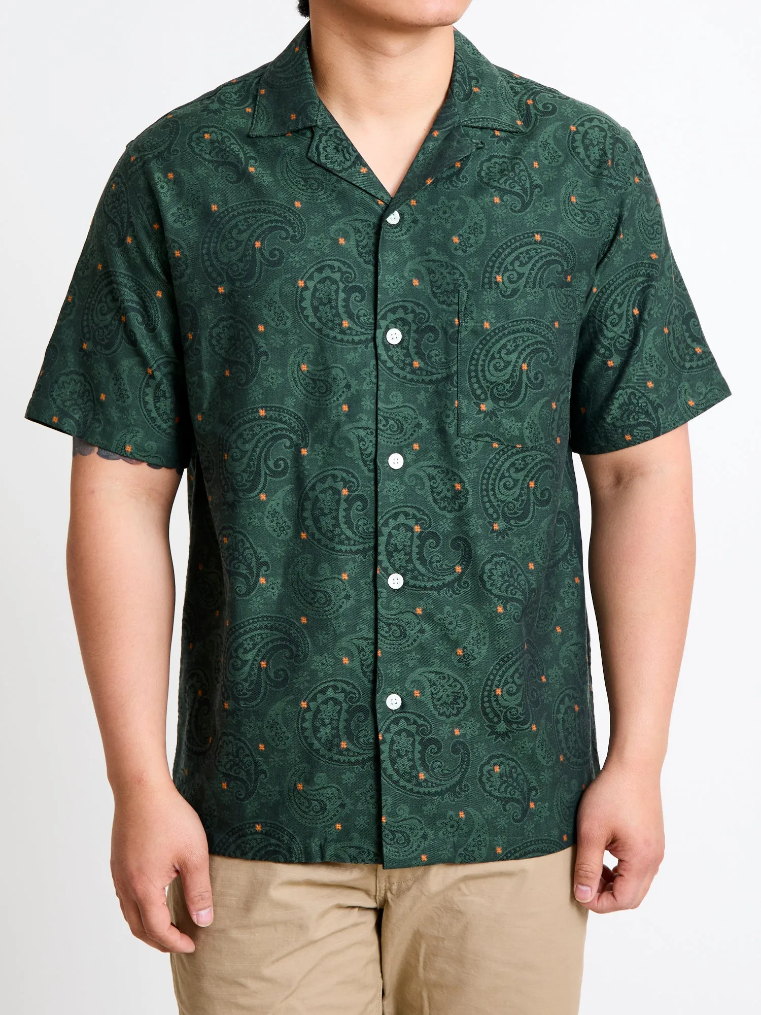 Paisley Jacquard Button-Up Shirt in Green