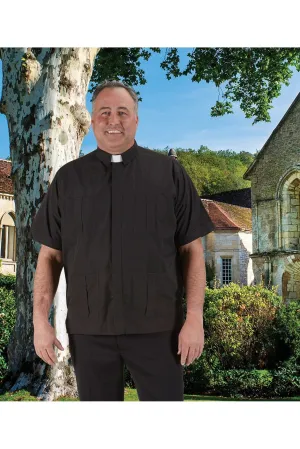 Panama Tab Collar Short Sleeve Clergy Shirt-  black - OF249