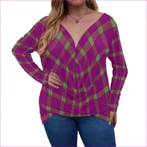 Perfusion Plaid Womens V-neck Plus Draped Longline Top With Long Sleeve Voluptuous ( ) Plus Size