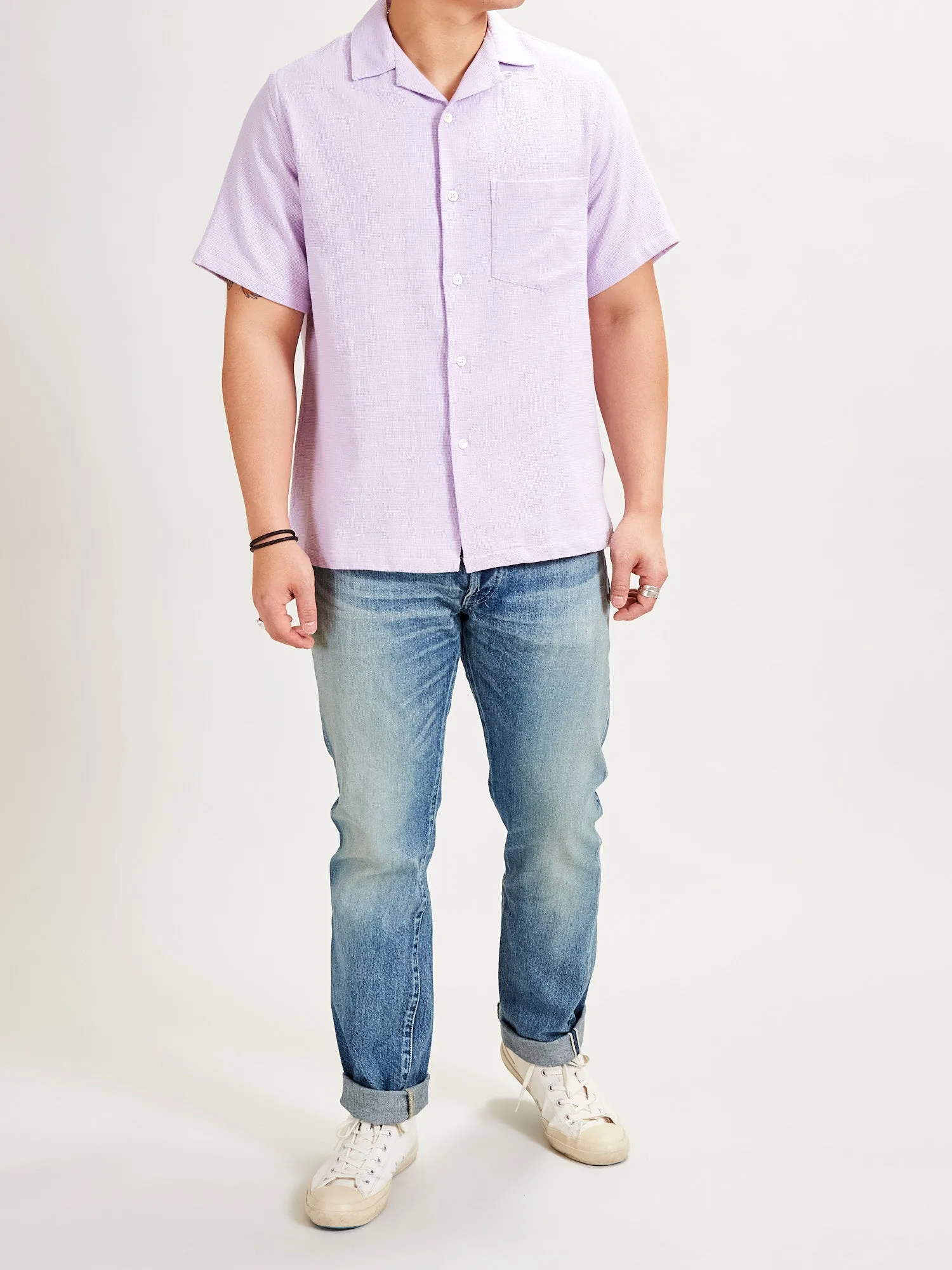 Pique Button-Up Shirt in Lavanda
