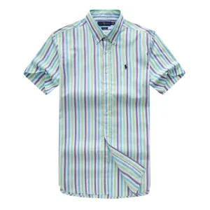 PRL Custom Fit Short Sleeve Colored Striped Cotton Shirt- Purple