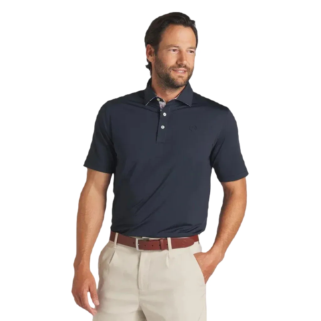 Pure AP Floral Trim Golf Polo - Navy