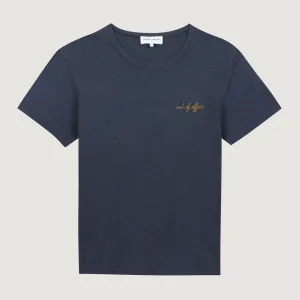 "Out of Office" Villiers Cotton & Linen T-Shirt (Carbon Blue)