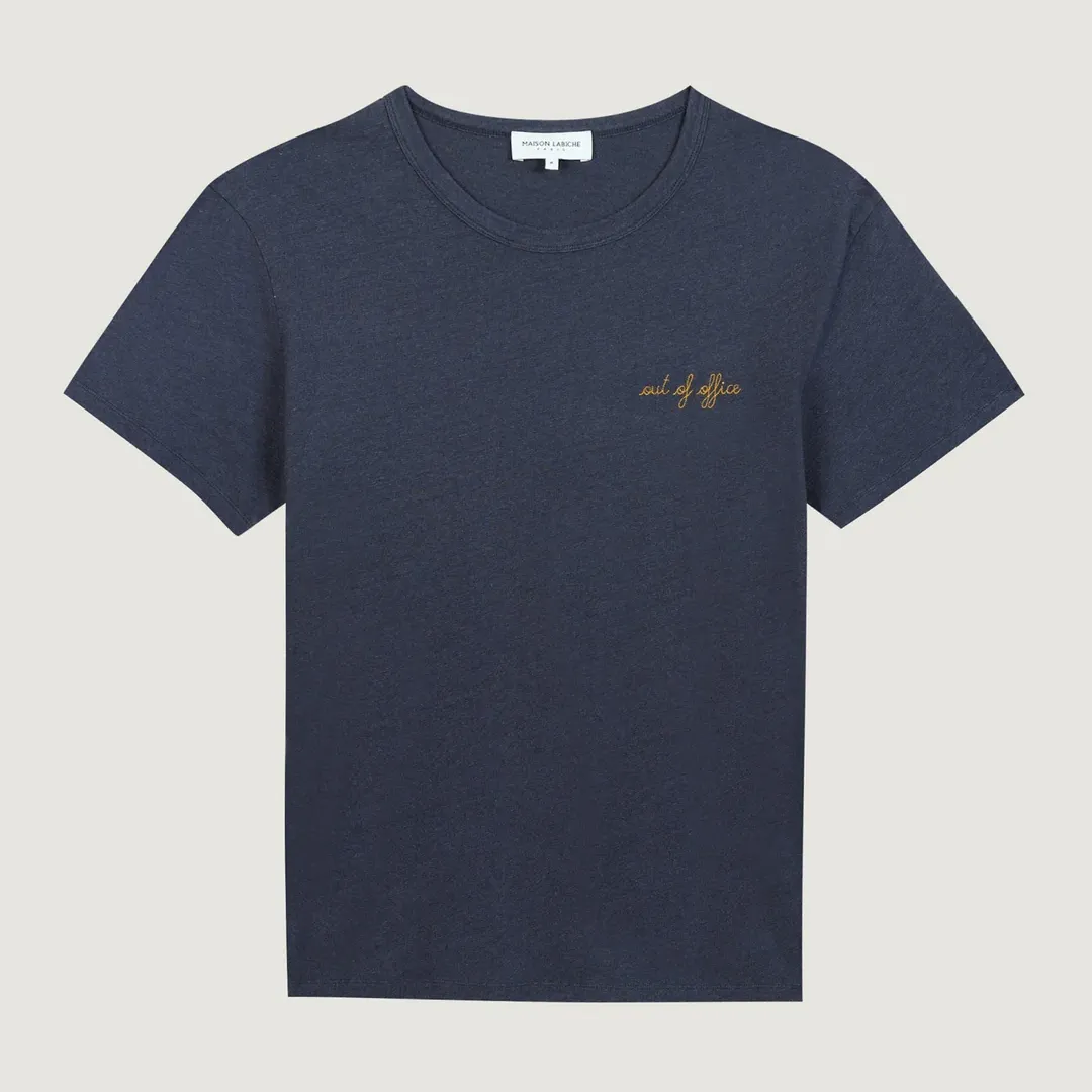 "Out of Office" Villiers Cotton & Linen T-Shirt (Carbon Blue)