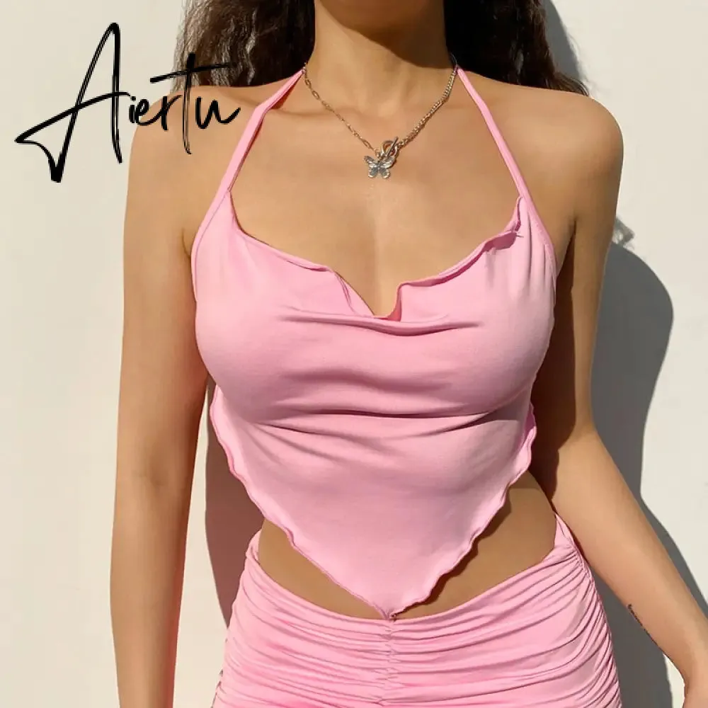 Sexy Women Tee Shirt Harajuku Open Back Cross Bandage T-shirt Short Sleeve Crop Top Summer Hollow Cropped Clothes Vintage Tshirt