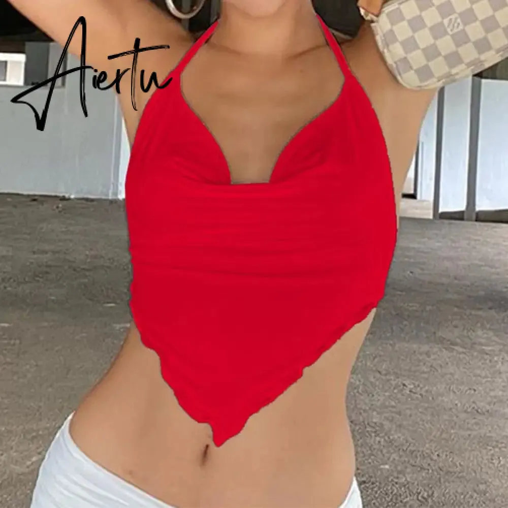 Sexy Women Tee Shirt Harajuku Open Back Cross Bandage T-shirt Short Sleeve Crop Top Summer Hollow Cropped Clothes Vintage Tshirt