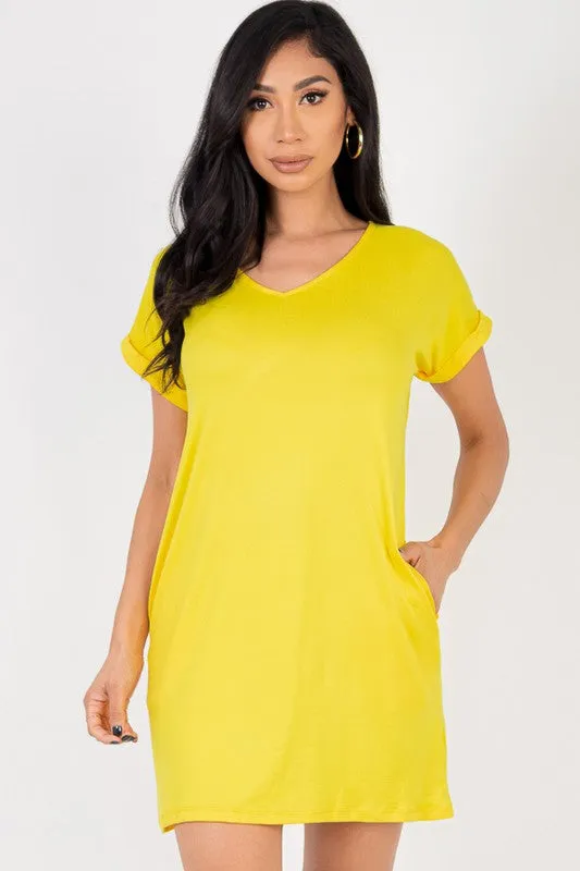 Short Cap Sleeve Pocket Mini T Shirt Dress
