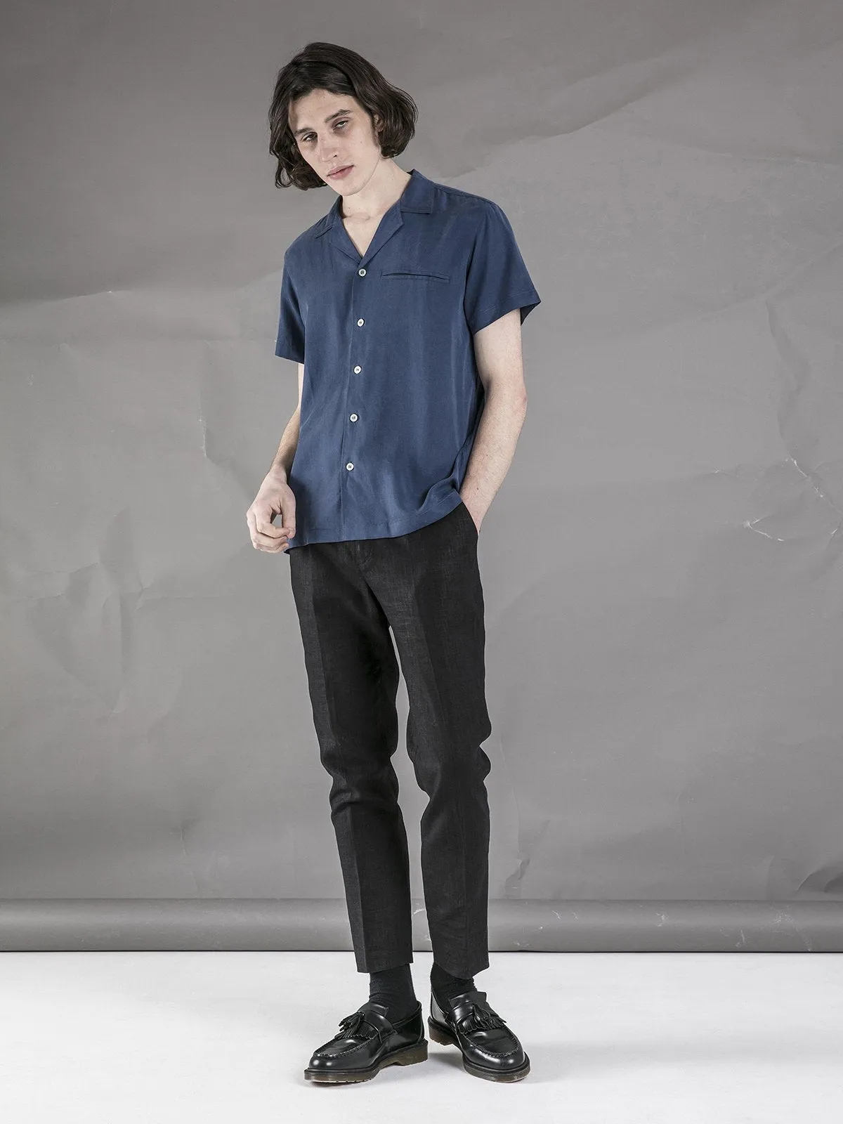 Short Sleeve Camp Collar Shirt - Blue