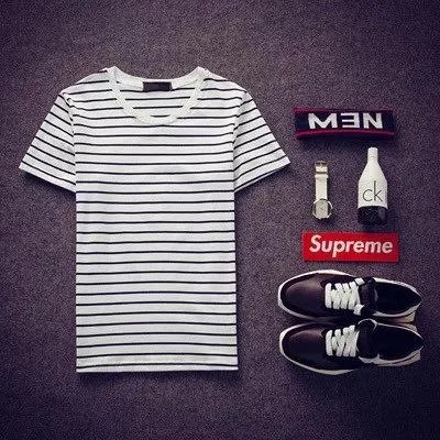 Short Sleeve T-Shirt Striped Tops Slim Look Couple Matching T-Shirt