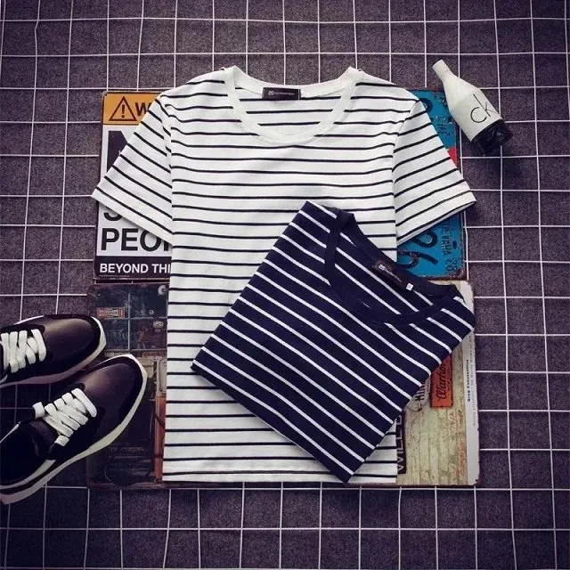 Short Sleeve T-Shirt Striped Tops Slim Look Couple Matching T-Shirt